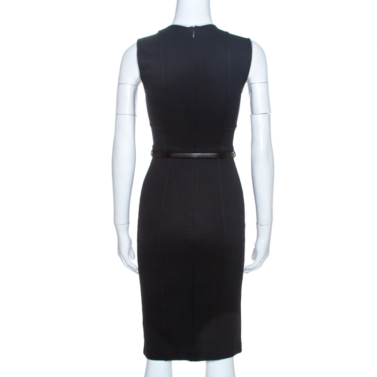 Pre Owned Gucci Black Knit Belted Sleeveless Sheath Dress S