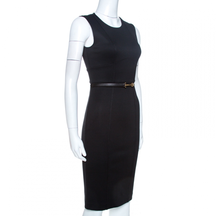 Pre Owned Gucci Black Knit Belted Sleeveless Sheath Dress S