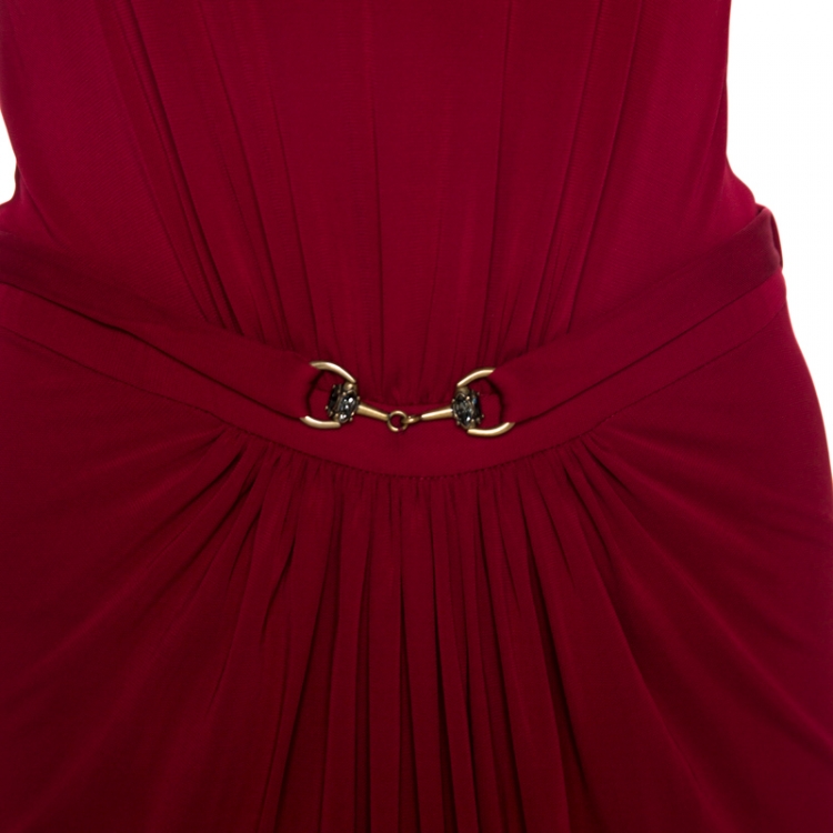 Pre Owned Gucci Scarlet Red Knit Belt Detail Sleeveless Maxi Dress M