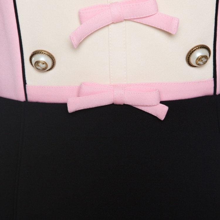 Pre Owned Gucci Pink & Black Knit Bow Detail Midi Dress XL