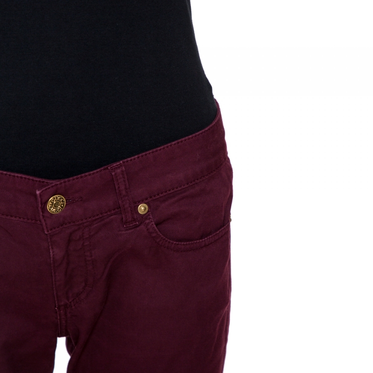Pre Owned Gucci Burgundy Stretch Denim New Leggings S