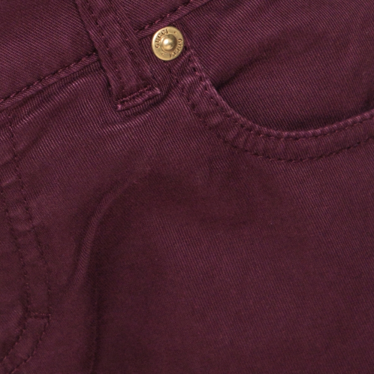 Pre Owned Gucci Burgundy Stretch Denim New Leggings S