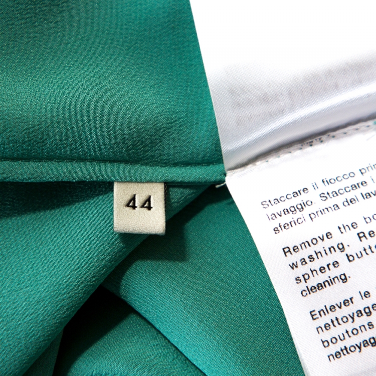 Pre Owned Gucci Jade Green Silk Bow Detail Long Sleeve Blouse M