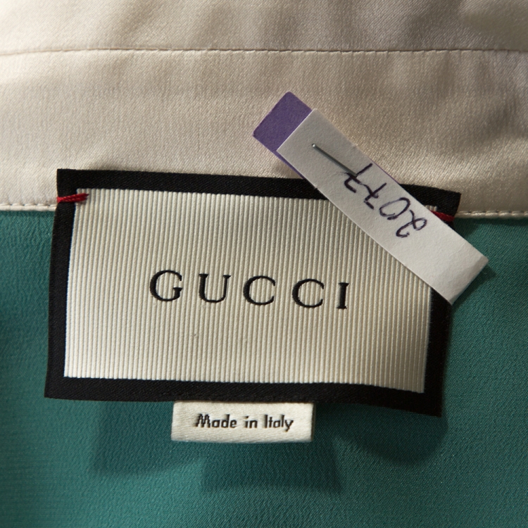 Pre Owned Gucci Jade Green Silk Bow Detail Long Sleeve Blouse M