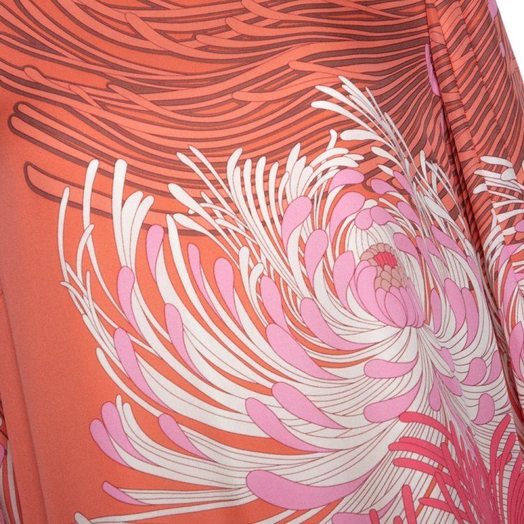 Pre Owned Gucci Peach Floral Print Silk Top and Pant Set L