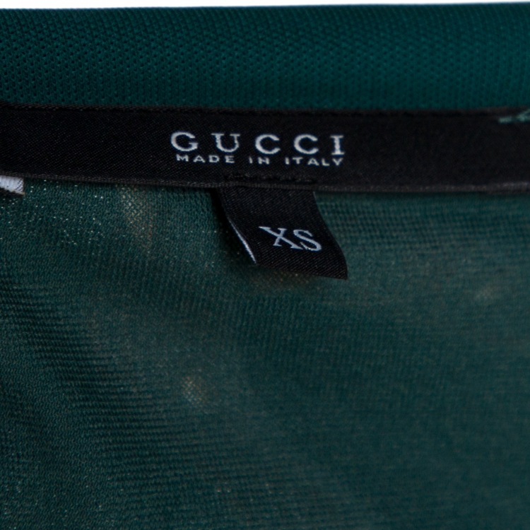 Pre Owned Gucci Dark Green Equestrian Printed Jersey Draped Long Sleeve Dress XS