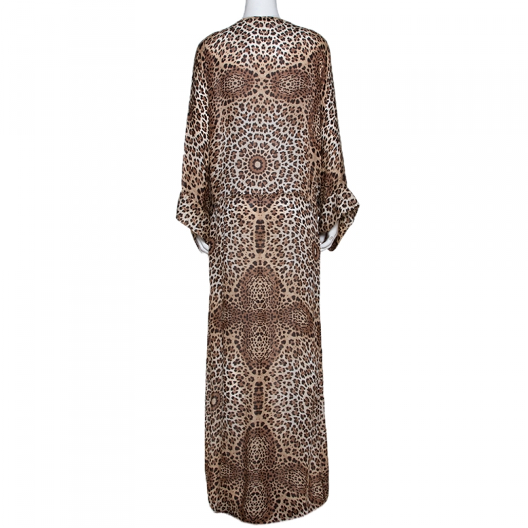 Pre Owned Roberto Cavalli Brown Animal Print Silk Maxi Dress M