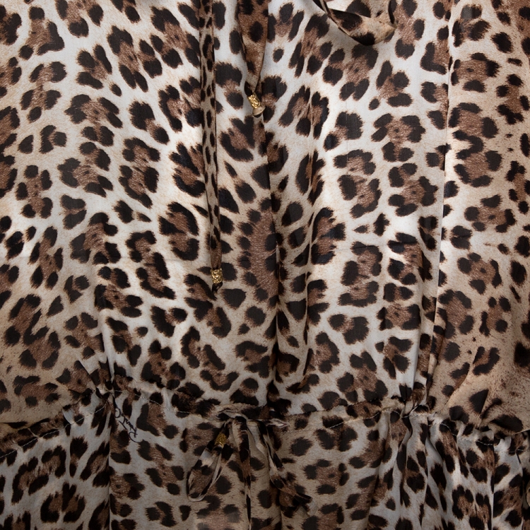 Pre Owned Roberto Cavalli Brown Animal Print Silk Maxi Dress M