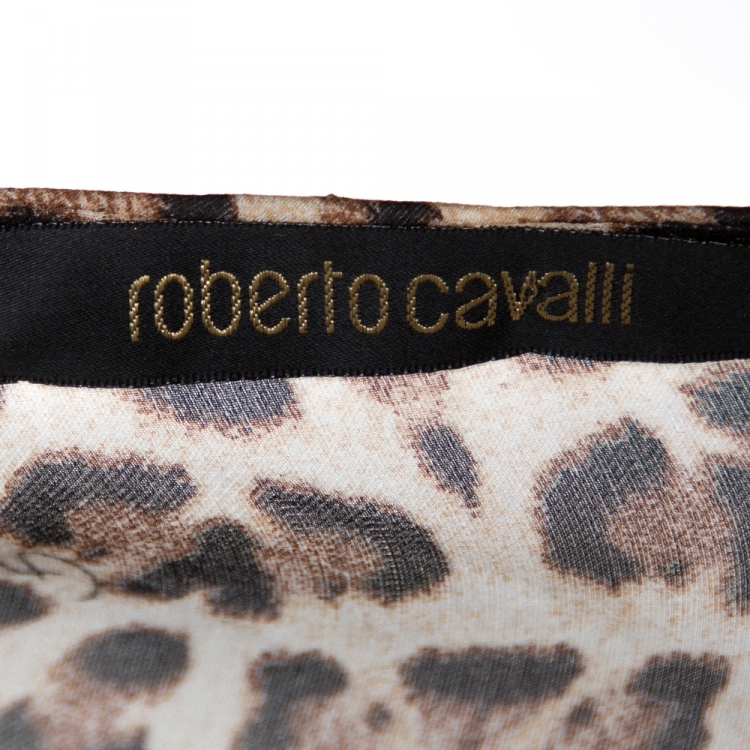 Pre Owned Roberto Cavalli Brown Animal Print Silk Maxi Dress M