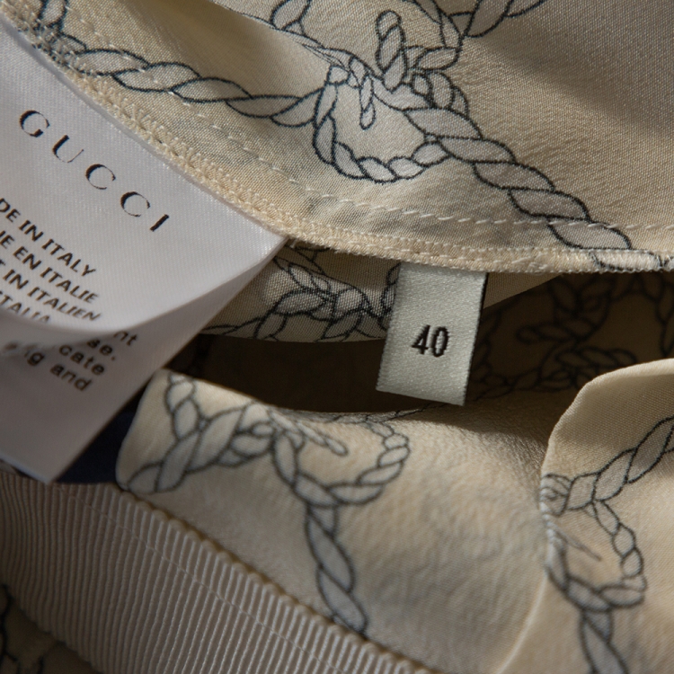 Pre Owned Gucci Cream & Navy Blue Silk Rhombus Skirt S