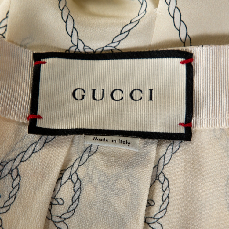 Pre Owned Gucci Cream & Navy Blue Silk Rhombus Skirt S