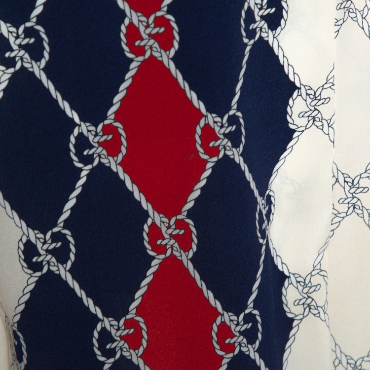 Pre Owned Gucci Cream & Navy Blue Silk Rhombus Skirt S