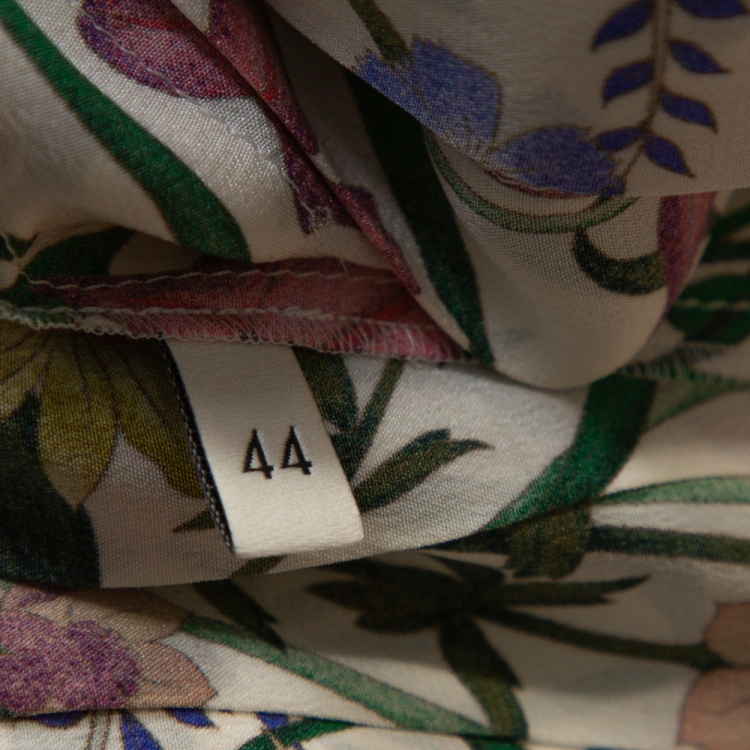 Pre Owned Gucci Multicolor Floral Printed Silk Pleated Midi Skirt M