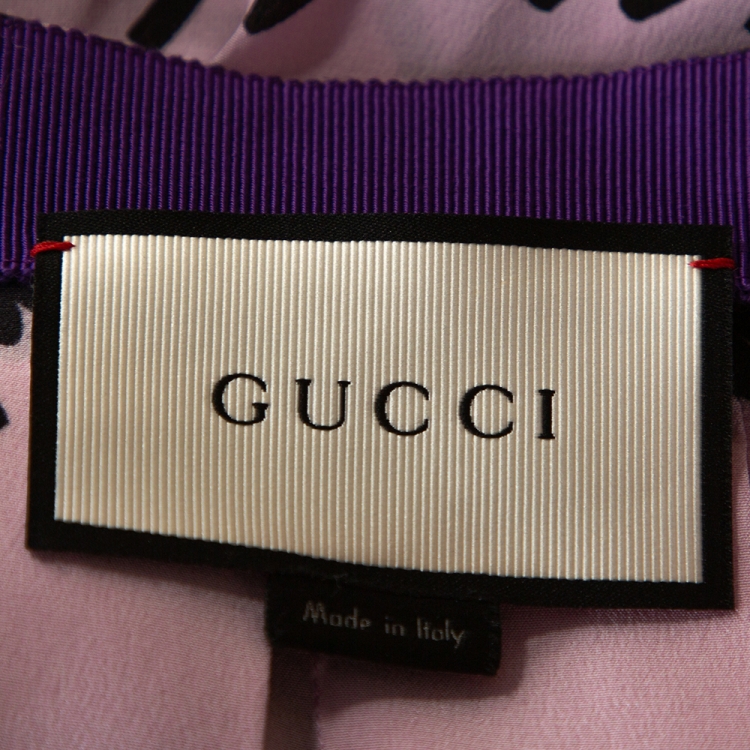 Pre Owned Gucci Pink Silk Cursive Logo Print Pleated Midi Skirt M