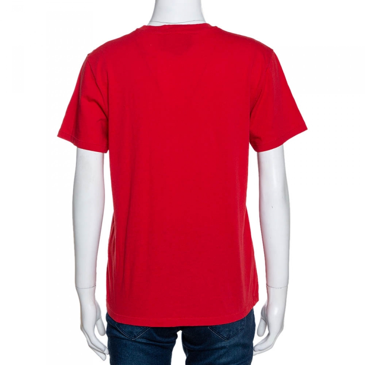 Pre Owned Gucci Red Ghost Diamond Print Cotton Crew Neck T-Shirt S