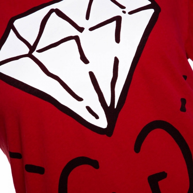 Pre Owned Gucci Red Ghost Diamond Print Cotton Crew Neck T-Shirt S