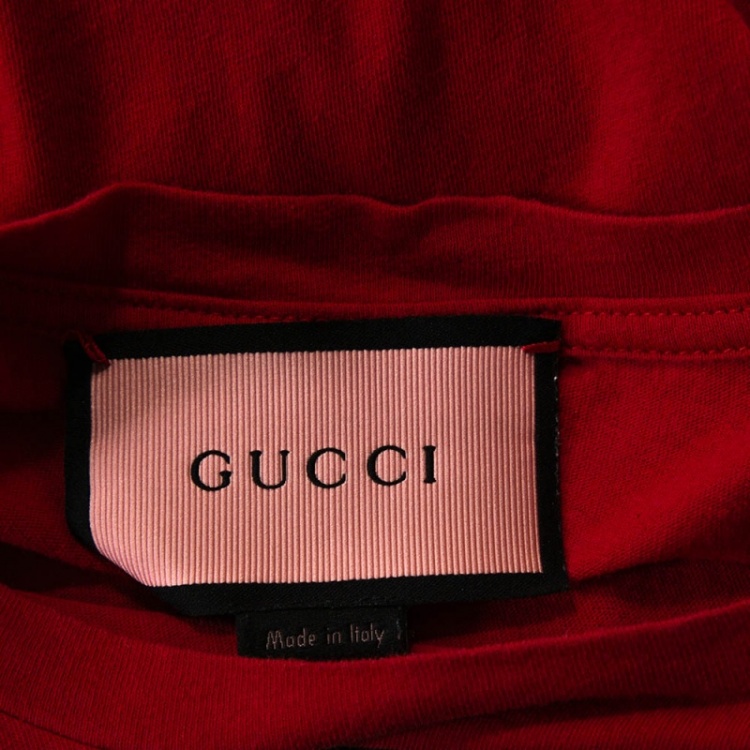 Pre Owned Gucci Red Ghost Diamond Print Cotton Crew Neck T-Shirt S