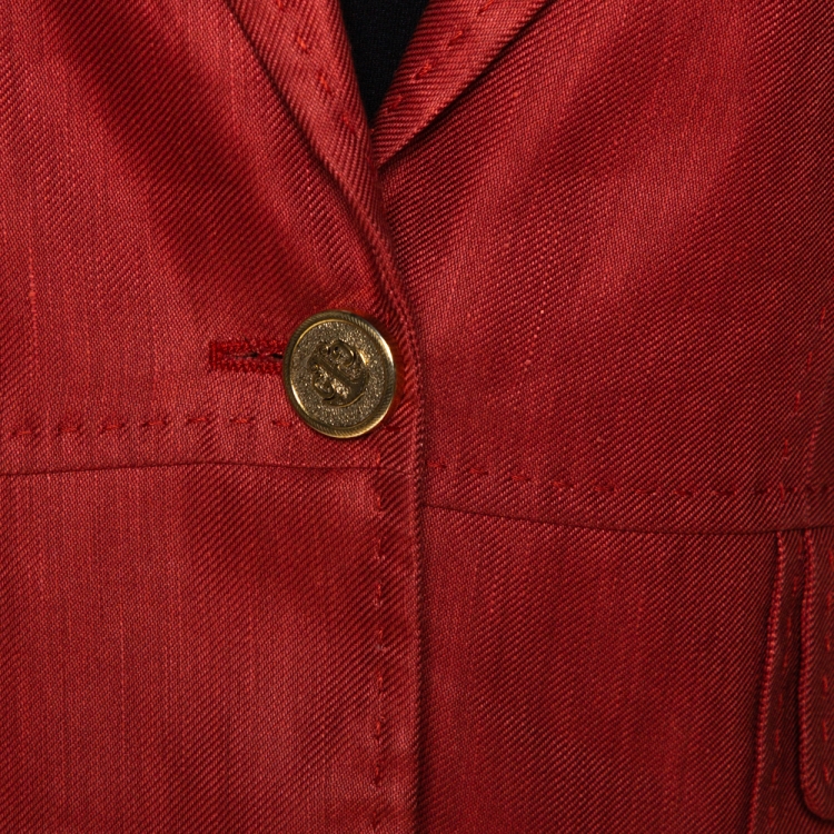 Pre Owned Gucci Brick Red Hemp & Silk Single Buttoned Blazer M