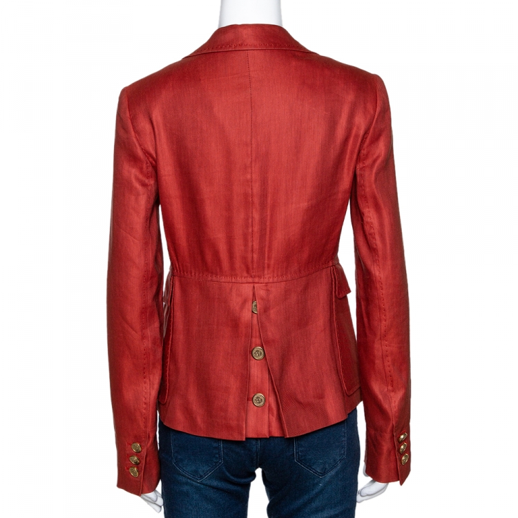 Pre Owned Gucci Brick Red Hemp & Silk Single Buttoned Blazer M