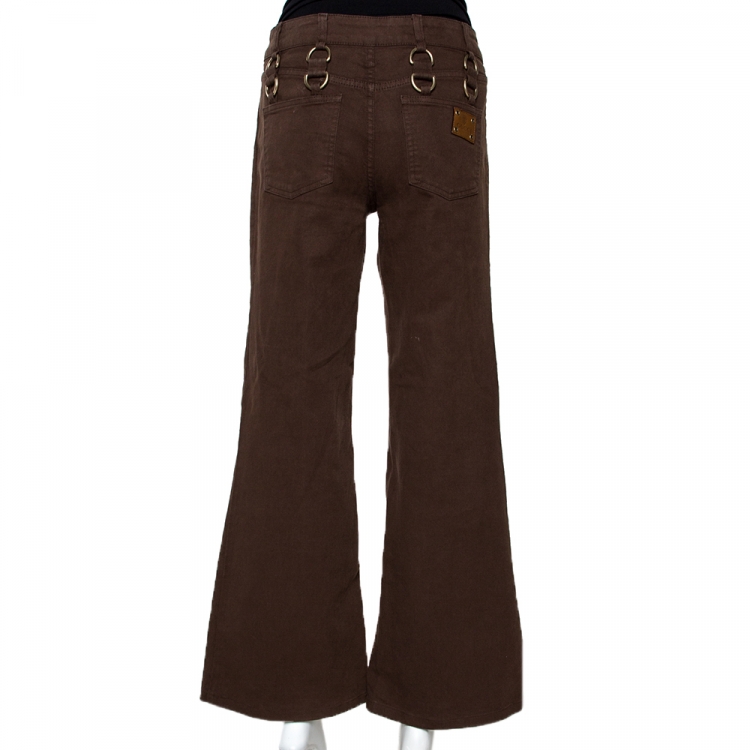 Pre Owned Gucci Brown Denim Metal Detail Boot Cut Jeans M