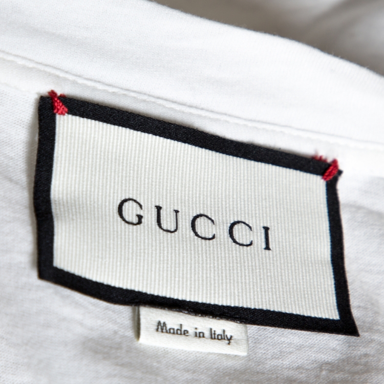 Pre Owned Gucci White Logo Printed & Embroidered Cotton Distressed T-Shirt XS