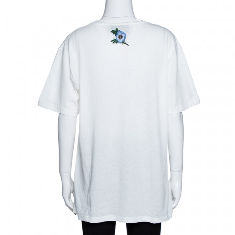Pre Owned Gucci White Vintage Logo Print Cotton Worn Effect Oversized T-Shirt S