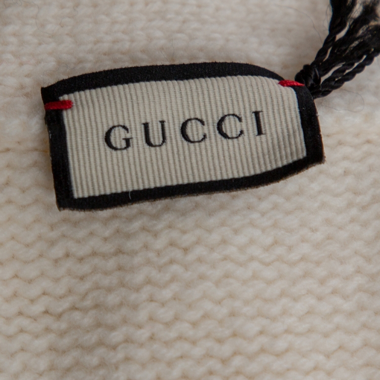 Pre Owned Gucci Cream Knit Wool Flying Pig Detail Cape M