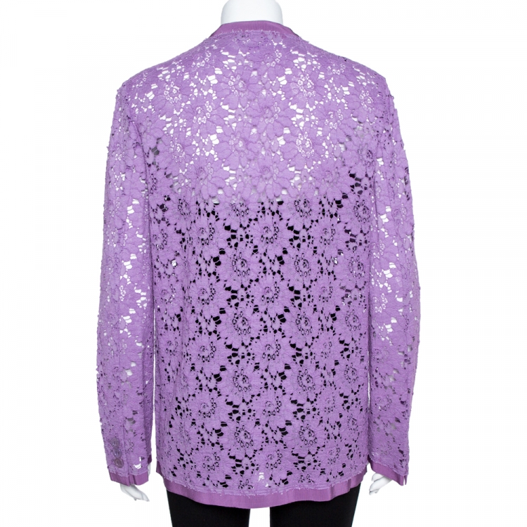Pre Owned Gucci Purple Floral Lace Button Front Cardigan M