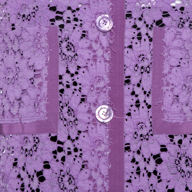 Pre Owned Gucci Purple Floral Lace Button Front Cardigan M