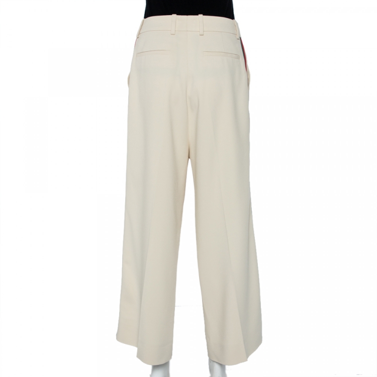 Pre Owned Gucci Beige Crepe Web Strip Detail Culottes M