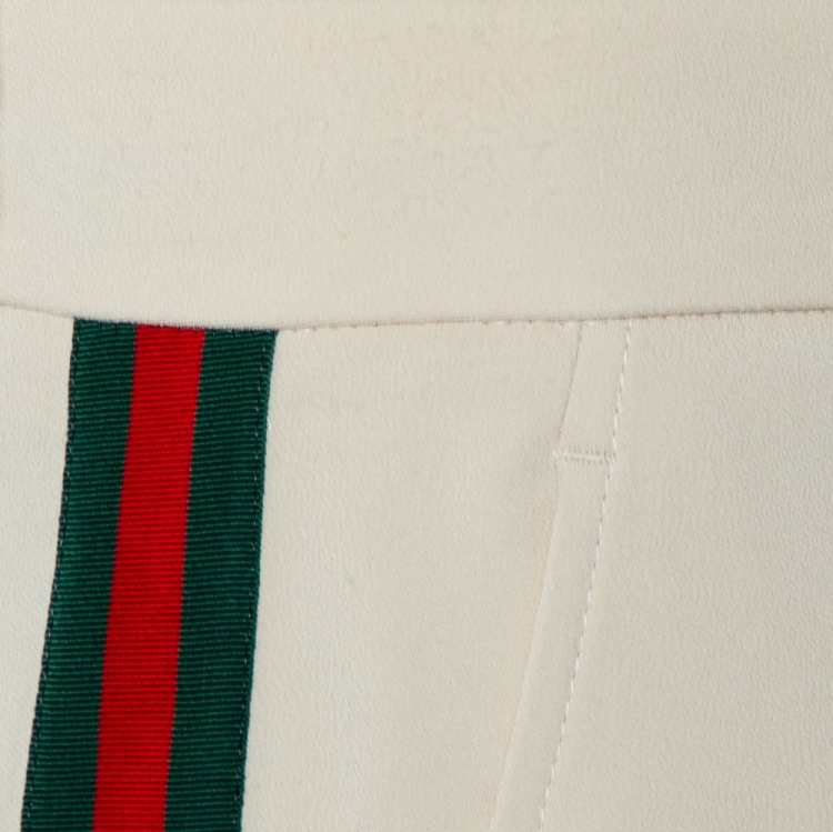 Pre Owned Gucci Beige Crepe Web Strip Detail Culottes M