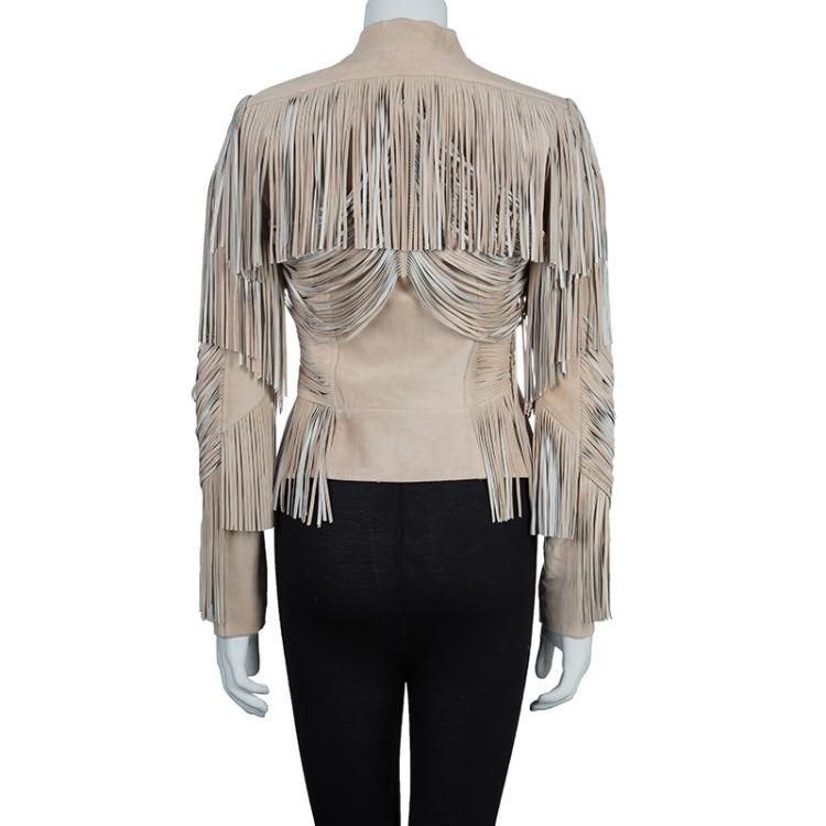 Pre Owned Gucci Beige Fringed Suede Jacket S