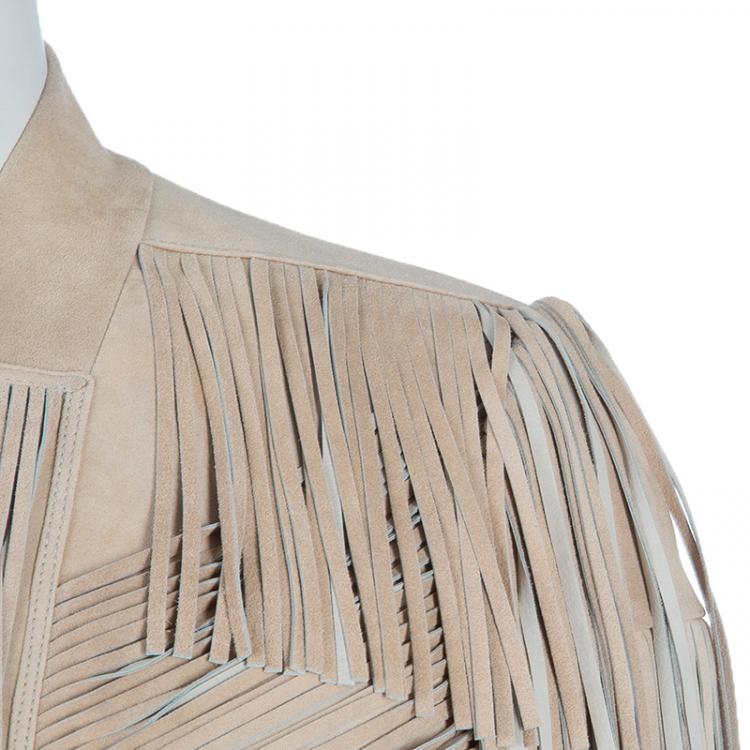 Pre Owned Gucci Beige Fringed Suede Jacket S