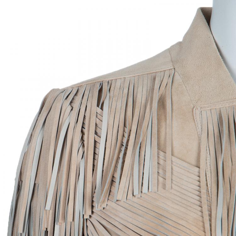 Pre Owned Gucci Beige Fringed Suede Jacket S