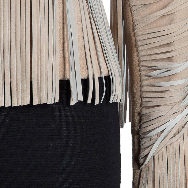 Pre Owned Gucci Beige Fringed Suede Jacket S