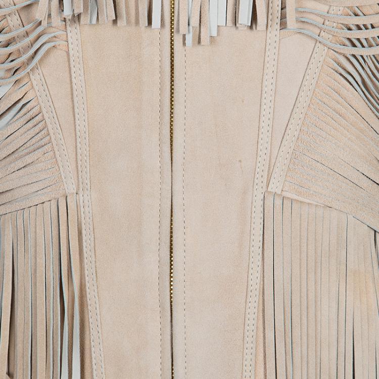 Pre Owned Gucci Beige Fringed Suede Jacket S