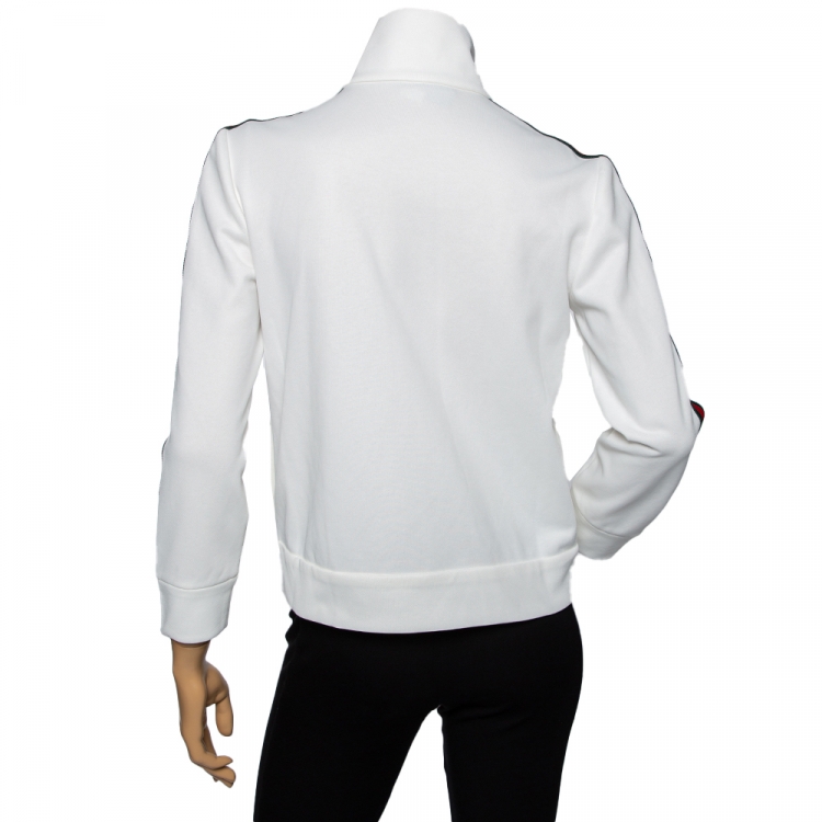 Pre Owned Gucci White Jersey Cherry Logo Appliqued Zip Front Jacket S