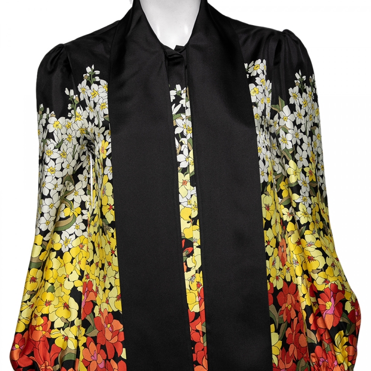 Pre Owned Gucci Multicolor Degradé Floral Print Silk Blouse M
