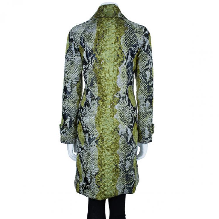 Pre Owned Gucci Jacquard Python Motif Doublebreasted Coat M