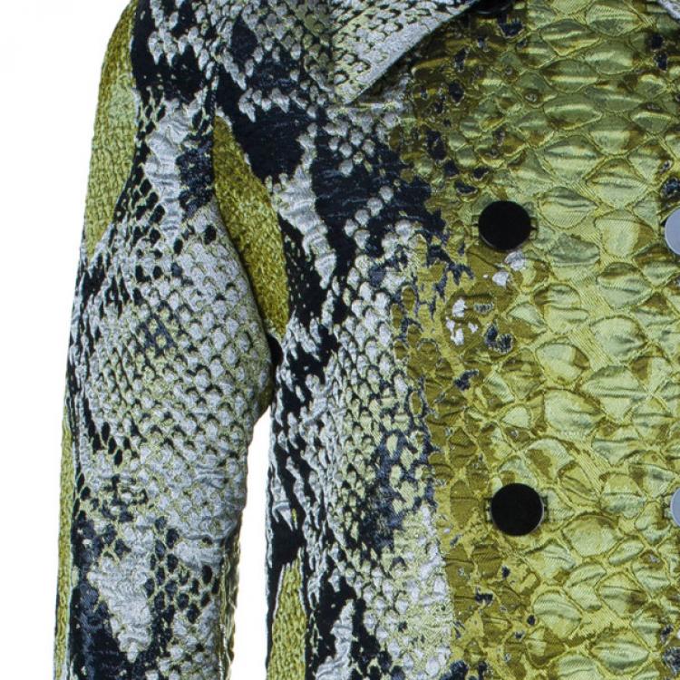 Pre Owned Gucci Jacquard Python Motif Doublebreasted Coat M