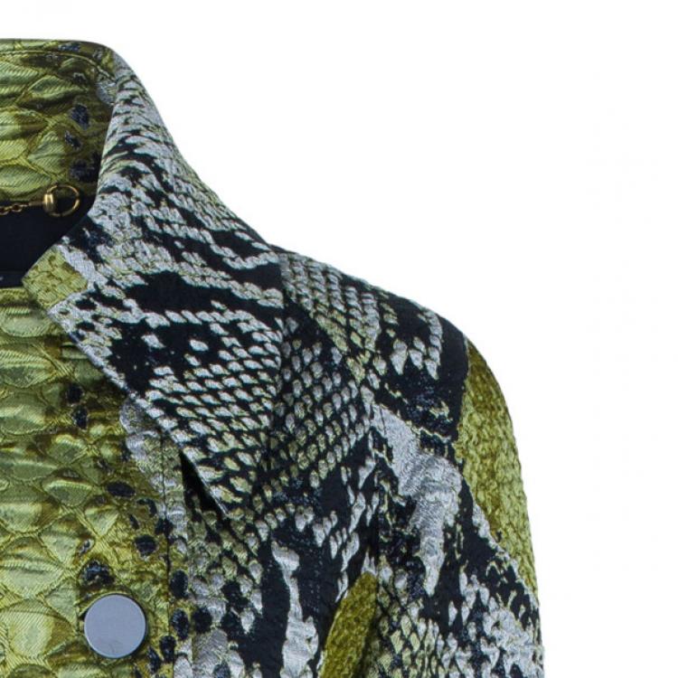 Pre Owned Gucci Jacquard Python Motif Doublebreasted Coat M