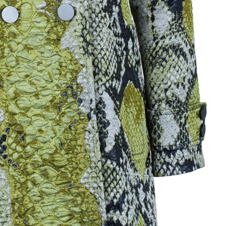 Pre Owned Gucci Jacquard Python Motif Doublebreasted Coat M