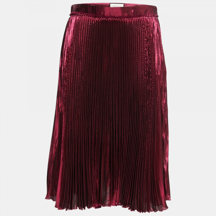 ★SALE★【送料関税無料】GUCCI Suede Midi Skirt Gucci Magenta Pink Lame Silk Pleated Midi Skirt M Gucci | TLC