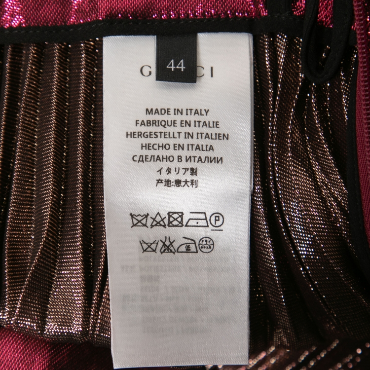 Pre Owned Gucci Magenta Pink Lame Silk Pleated Midi Skirt M