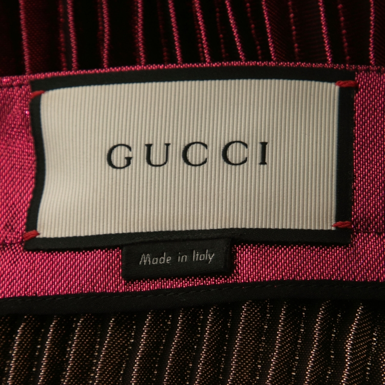 Pre Owned Gucci Magenta Pink Lame Silk Pleated Midi Skirt M