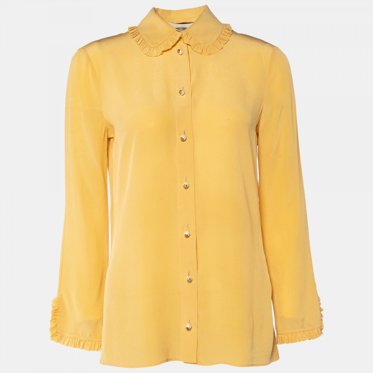 Pre Owned Gucci Yellow Crepe Silk Front Button Shirt S