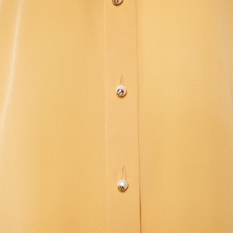 Pre Owned Gucci Yellow Crepe Silk Front Button Shirt S