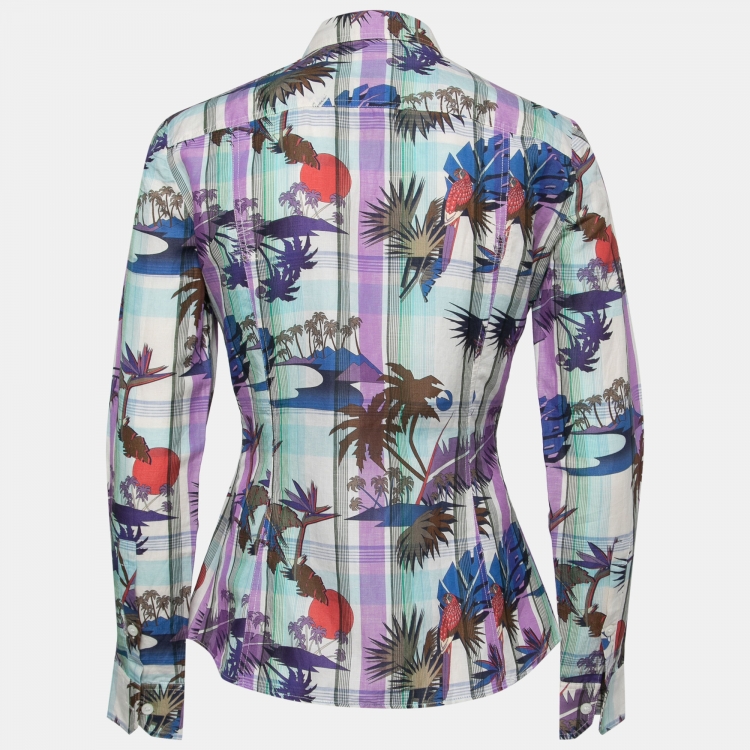 Pre Owned Gucci Multicolour Printed Linen Button Front Shirt S