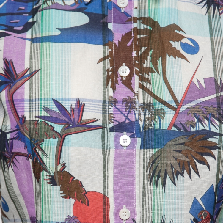 Pre Owned Gucci Multicolour Printed Linen Button Front Shirt S