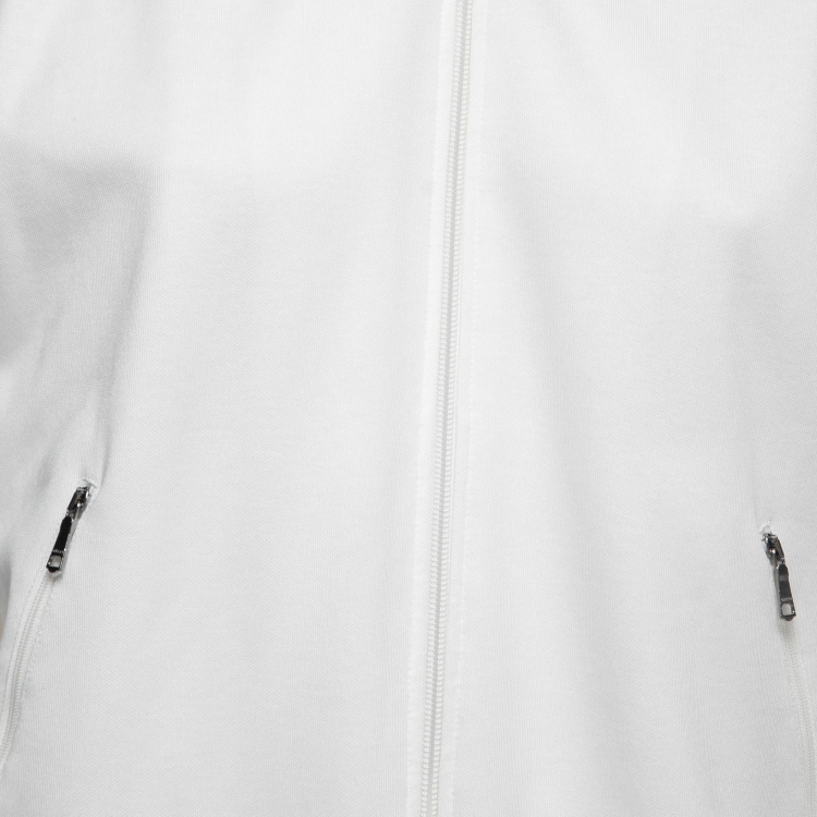 Pre Owned Gucci White Jersey Web Stripe Rib Knit Trimmed Zip Front Jacket S